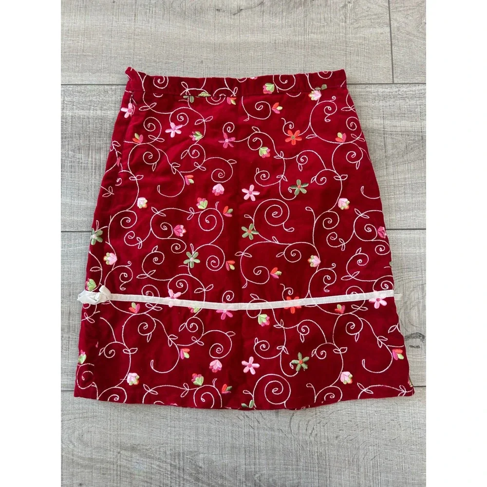 The Children's Place Girls Red Velvet Embroidered Skirt Size 14